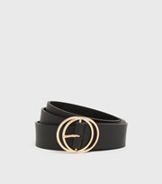 New Look Black Leather-Look Double Circle Buckle Belt